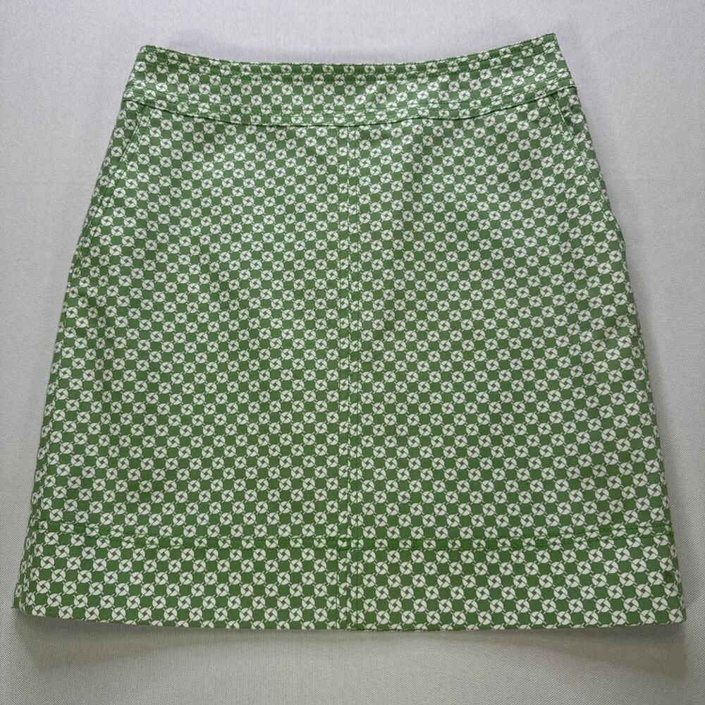 Talbots Petites 2P Green White Geometric A-Line Skirt Cotton Stretch Lined